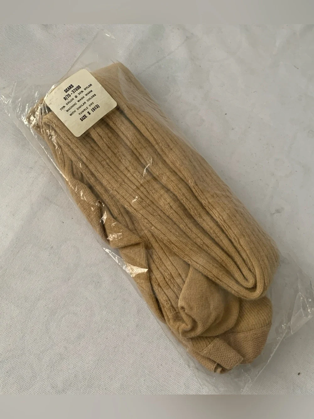 Vintage Sears Tan Ribbed tights Size S (013) Brand New Originally Sealed